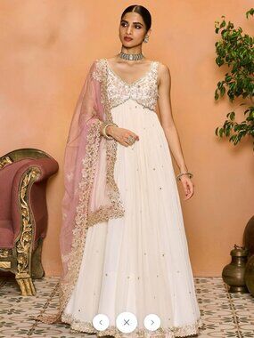 Off White and Light Pink Embroidered Anarkali